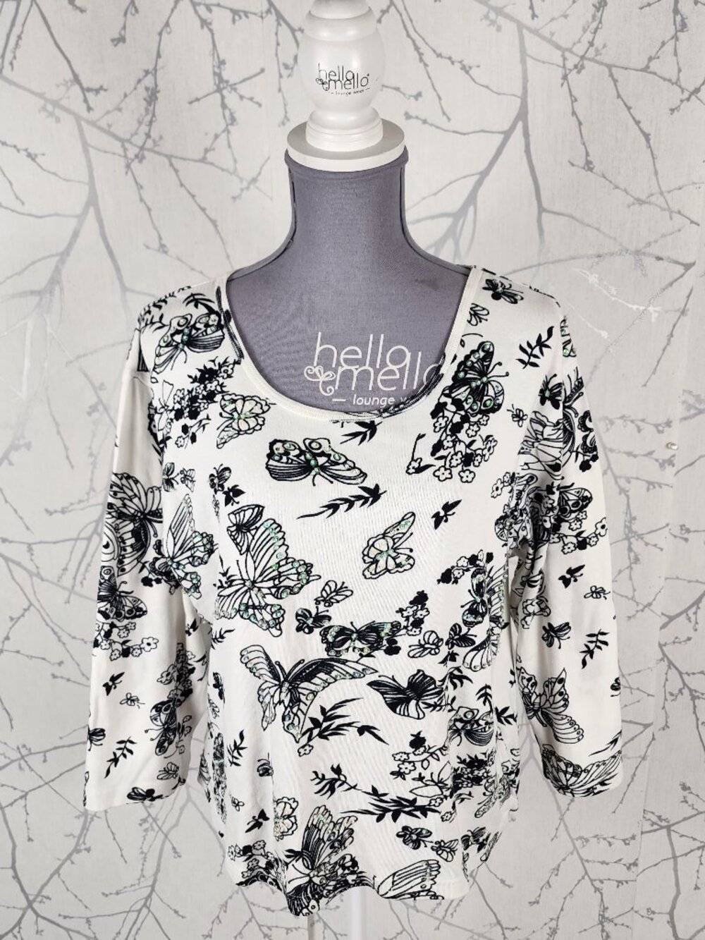 Club Z Collection Butterfly Moth Print Sequin Cotton Jersey Top